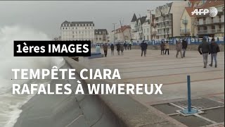 Tempête Ciara vent et vagues sur la jetée de Wimereux dans le PasdeCalais  AFP Images [upl. by Nalek338]