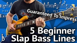 5 Beginner SLAP Bass Lines  Guaranteed To Impress [upl. by Atal]