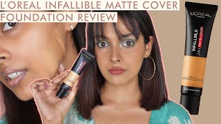 NEW LOreal Infallible 24H Matte Cover Foundation  Review 108 Caramel Beige [upl. by Baal]