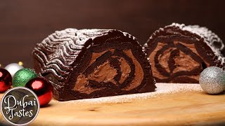 Christmas Special Chocolate Yule Log Cake  Bûche de Noël [upl. by Ahsikin]