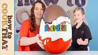 GIANT KINDER amp opening 20YEAROLD Kinder Surprise Eggs How To Cook That [upl. by Leseil]