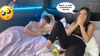 PERIOD PRANK ON BOYFRIEND cute reaction [upl. by Yantruoc]