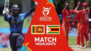 Sri Lanka v Zimbabwe  Match Highlights  U19 CWC 2024 [upl. by Oiludbo]