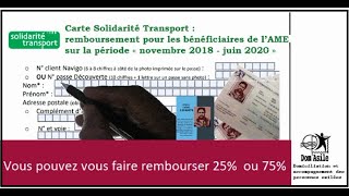 FR Remboursement Carte solidarité transport pour les bénéficières de lAME20182020 [upl. by Tarsus]