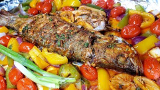 Tastiest Oven Baked Whole Fish Recipe  Oven Baked Sea Bass [upl. by Annaihs]