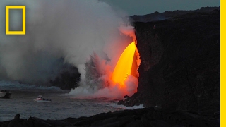 Spectacular Lava quotWaterfallquot Pours Into the Ocean  National Geographic [upl. by Faustus25]