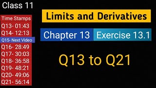 Chapter 13 Ex 131 Q13 to Q21 Limits and Derivatives  Class 11 Maths  Ncert [upl. by Nylsoj]