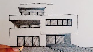 How To Draw A House Draw Modern House Easy [upl. by Ottinger]