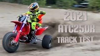 2021 HONDA ATC250R TRACK TEST Modern 2 Stroke CR250 Three Wheeler Build [upl. by Drofub685]