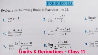 CBSE CLASS 11 th Mathematics Exercise 131  Chapter 13 limits and Derivatives [upl. by Viquelia673]