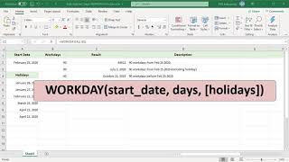 How to add or subtract working days to a date using WORKDAY function in Excel  Office 365 [upl. by Messab840]