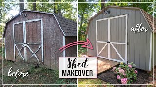 DIY Shed Exterior Makeover  How to Paint a Shed  Building Shed Doors  She Shed Makeover Tour [upl. by Oigres]