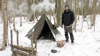 3 Day Solo Winter Snow Camp  Bushcraft Canvas Tent Woodstove Bowdrill [upl. by Yrdua]