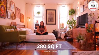 Small Cool Winner KCs 280 Square Foot Apartment in NYC  House Tours [upl. by Nnylarej]