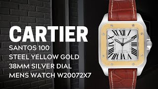 Cartier Santos 100 Steel Yellow Gold 38mm Silver Dial Mens Watch W20072X7 Review  SwissWatchExpo [upl. by Arleen]