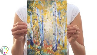 How to Paint with Acrylics  Autumn Aspen Tree Painting Tutorial [upl. by Valerie72]