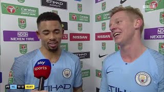 Gabriel Jesus and Zinchenko react to Man Citys 90 win against Burton  PostMatch Interview [upl. by Tnilf]