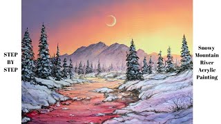 Snowy Mountain River STEP by STEP Acrylic Painting Tutorial ColorByFeliks [upl. by Domenech]