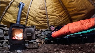 Winter Camping in a Stone Hut  Lots of Snow in Late Winter [upl. by Nims]