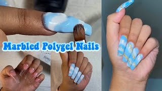 DIY MARBLED POLYGEL NAILS FOR BEGINNERS  Nail Tutorial [upl. by Mills]