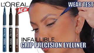 new LOREAL INFALLIBLE GRIP PRECISION LIQUID EYELINER REVIEW  ALL DAY WEAR TEST  MagdalineJanet [upl. by Allesig878]