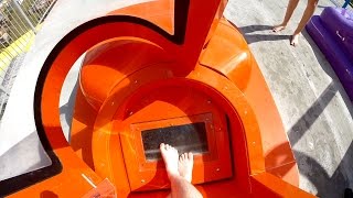 Rapids Water Park  Orange Brain Drain NEW 2016 SuperLOOP Trapdoor Slide Onride POV [upl. by Aihsinat649]