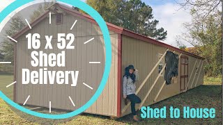 Shed Delivery  16 x 52  Shed to House Conversion [upl. by Gmur489]