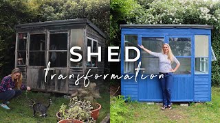 My Garden Shed Transformation Ramshackle to Cute She Shed Potting Shed [upl. by Aleece]