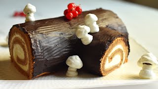 Easy Yule Log Cake for ChristmasBuche de NoelYule log recipeYule log cakeChocolate log cake [upl. by Amara]