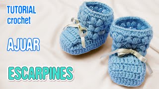 DIY Zapatitos Escarpines Punto Puff  Crochet AJUAR varón [upl. by Areek]