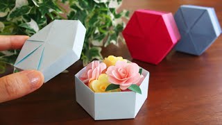 A4コピー用紙1枚で作るフタ付き六角形の箱  DIY How to Make a Hexagonal Gift Box [upl. by Valenza]