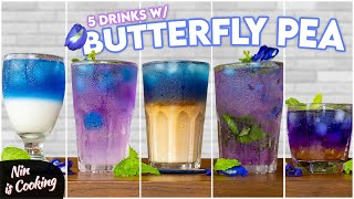 5 Easy BUTTERFLY PEA TEA Drinks to make  Home Cafe Drink ideas [upl. by Adnilem]