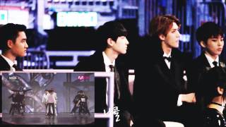 141203 EXO reaction to BTS vs Block B MAMA 2014 HD [upl. by Anileme760]