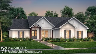 OneStory Modern Craftsman Ranch House Plan 51833HZ Virtual Tour w Interiors [upl. by Dalury]