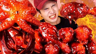 MUKBANG ASMRㅣExtreme Spicy Fire Sauce Octopus  Chicken Eat🔥Korean Seafood 후니 Hoony Eating Sound [upl. by Bernie602]