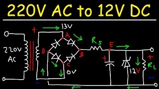 220V AC to 12V DC Converter Power Supply Using Diodes Capacitors Resistors amp Transformers [upl. by Hsirrap445]