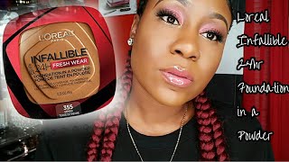 LOreal Infallible 24hr Fresh Wear Foundation In a Powder on Dark Skin [upl. by Atiuqihc]