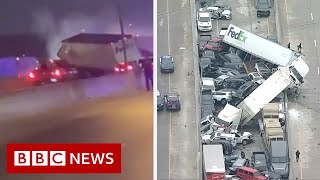 Driver captures deadly 100vehicle Texas pileup  BBC News [upl. by Cinelli]