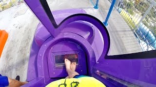 Rapids Water Park  Purple Brain Drain NEW 2016 SuperLOOP Trapdoor Slide [upl. by Imena]