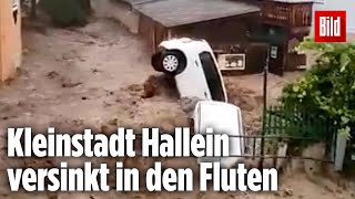 Unwetter in Österreich Kleinstadt Hallein versinkt in den Fluten [upl. by Atat]