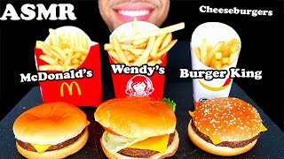 MCDONALDS VS BURGER KING VS WENDYS CHEESEBURGERS FRENCH FRIES EATING SHOW MOUTH SOUNDS JERRY [upl. by Ahtanamas]