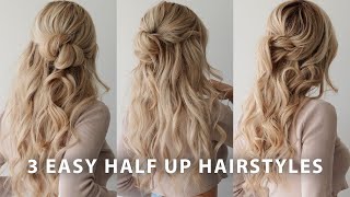 3 EASY HALF UP HAIRSTYLES 🌸 Perfect for Weddings Bridal Prom amp Work [upl. by Anilegna]