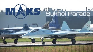 Su34 Su35 Su57 ✈️ Sukhoi Air Parade at MAKS Airshow [upl. by Ybok]