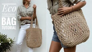 DIY Macrame Eco BagHow To Make A Macrame BagStep By StepTorba ze sznurkaTorba Z Makramy [upl. by Solange]