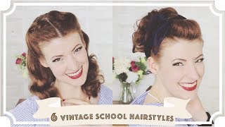 6 Easy Vintage 1950s Back To School Hairstyles CC [upl. by Vasili]