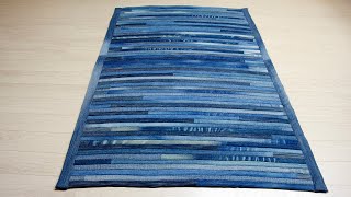 DIY denim Rug from old Jeans Upcycling  Tapis de vieux jeans [upl. by Truc823]